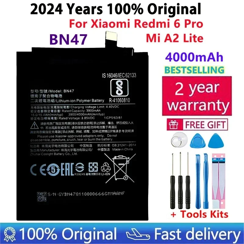 

High Quality Phone Replacement Batteries,100% Original,BN47, 4000mAh,For Xiaomi Redmi 6 Pro,Mi A2 Lite,Fast Shipping,2024 Years