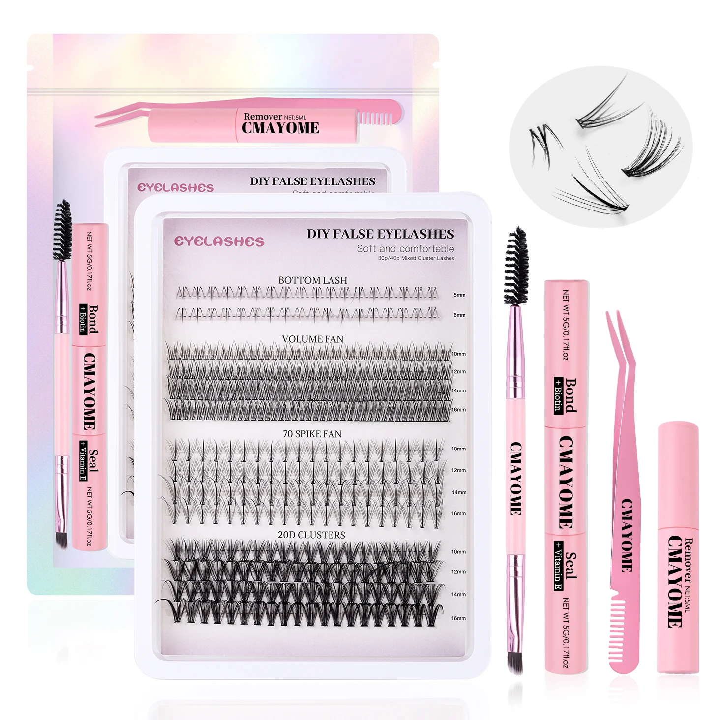 Lash Clusters DIY Lash Extensions Kit 360pcs Individual Lashes Clusters D Curl Eyelash Extension Kit with Applicator and Lash