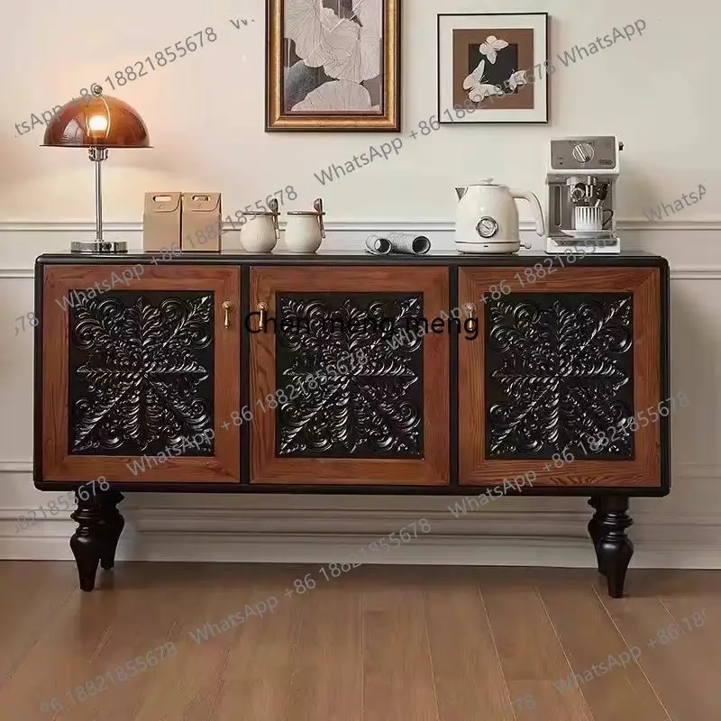 

French retro solid wood dining side cabinet storage display cabinet decorative drawer wall cabinet