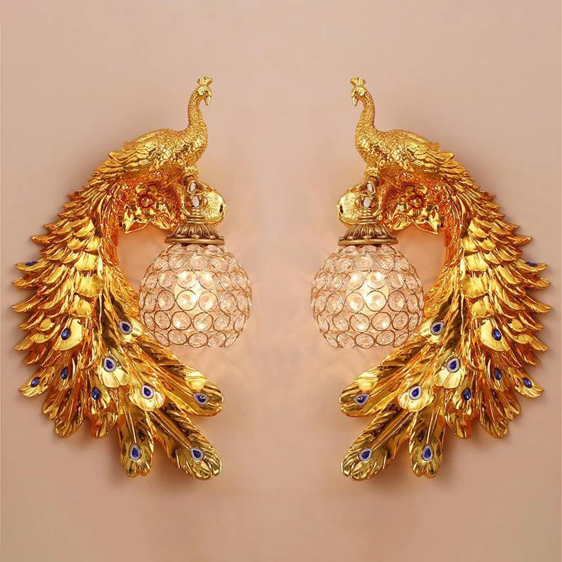 

Modern Nordic Home Decorative Living Room Bedroom Wall Mount Peacock Lights Indoor Crystal Led Wall Lamp
