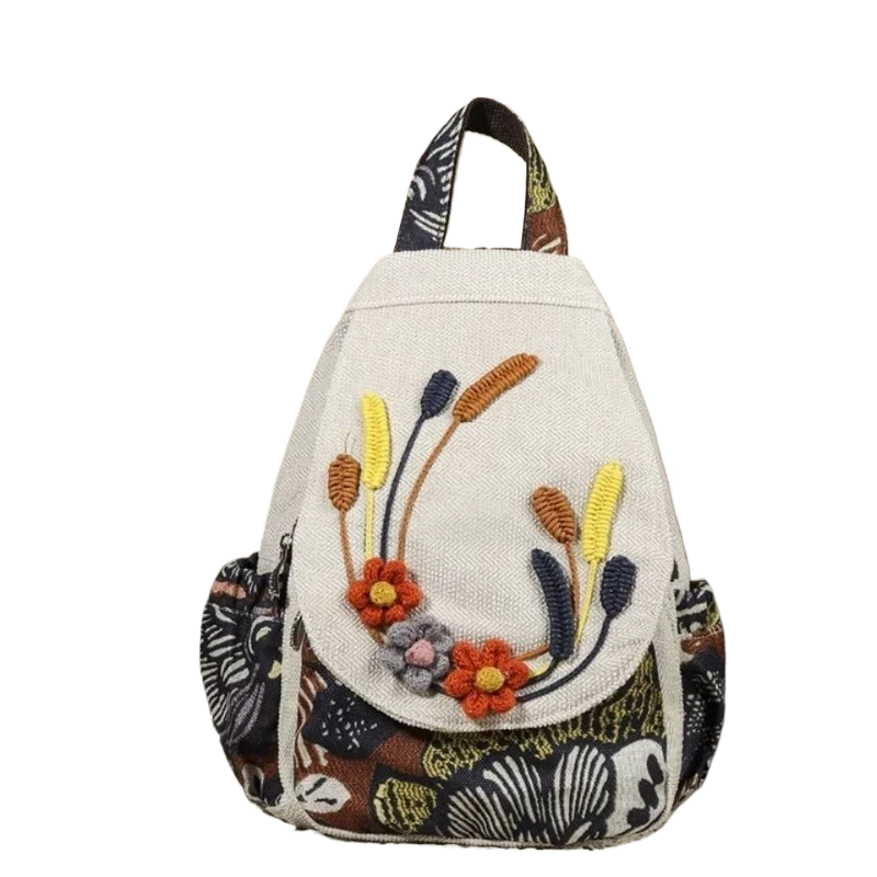 Ethnic Style Cloth Bag Ethnic Style Backpack Female Backpack Travel Flowers Ethnic Style Embroidery Backpack 2026 Age Reduction