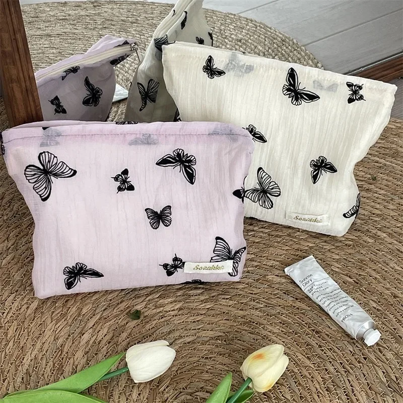 Butterfly Print Women\'s Cosmetic Bag Portable Ladies Makeup Case Travel Storage Bags Casual Female Clutch Purse Handbags