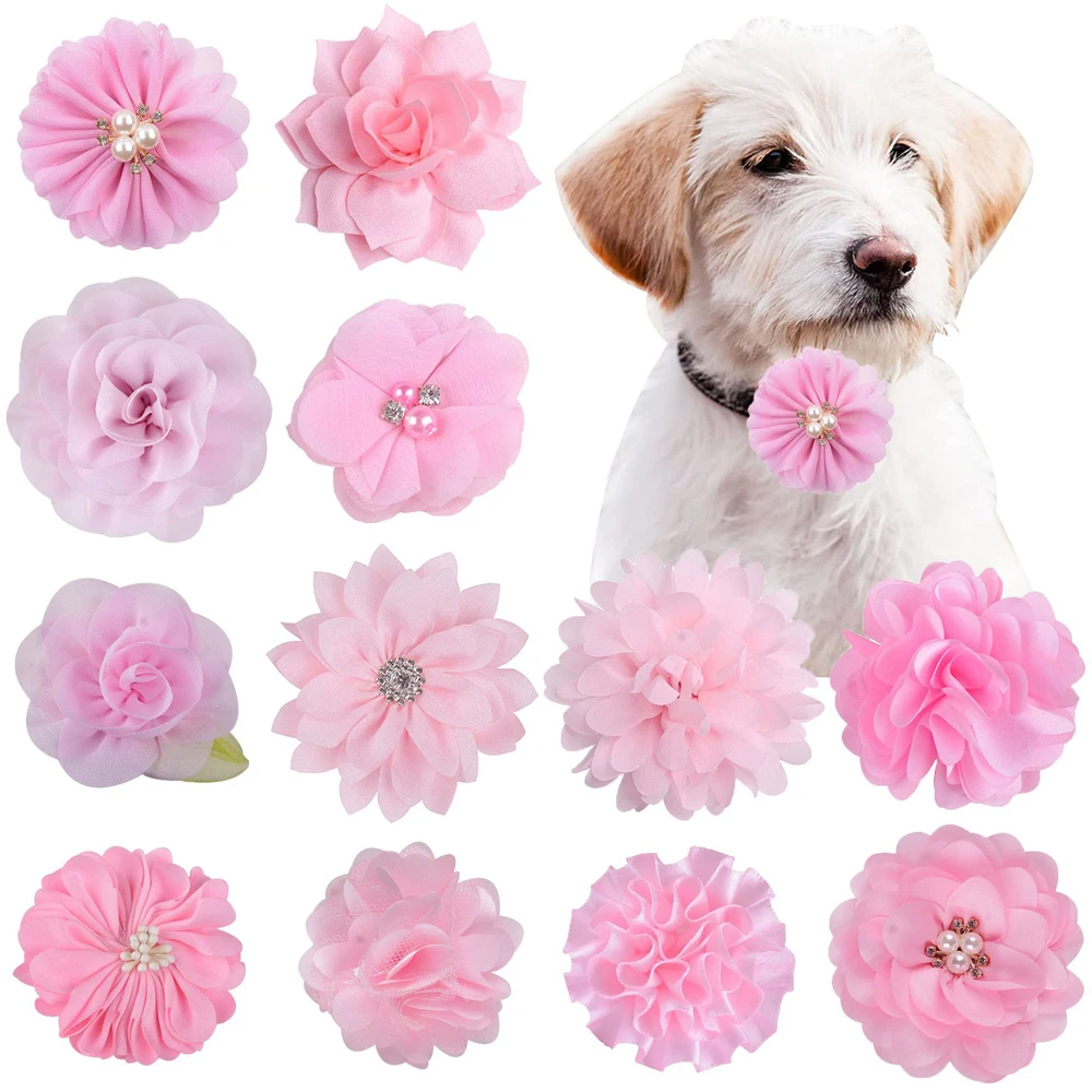 10PCS Handmake Pet Dog Bowtie Puppy Clolorful Flower Collar for Small Dogs Pet Cat Dog Slidable Collar Dog Grooming Accessories