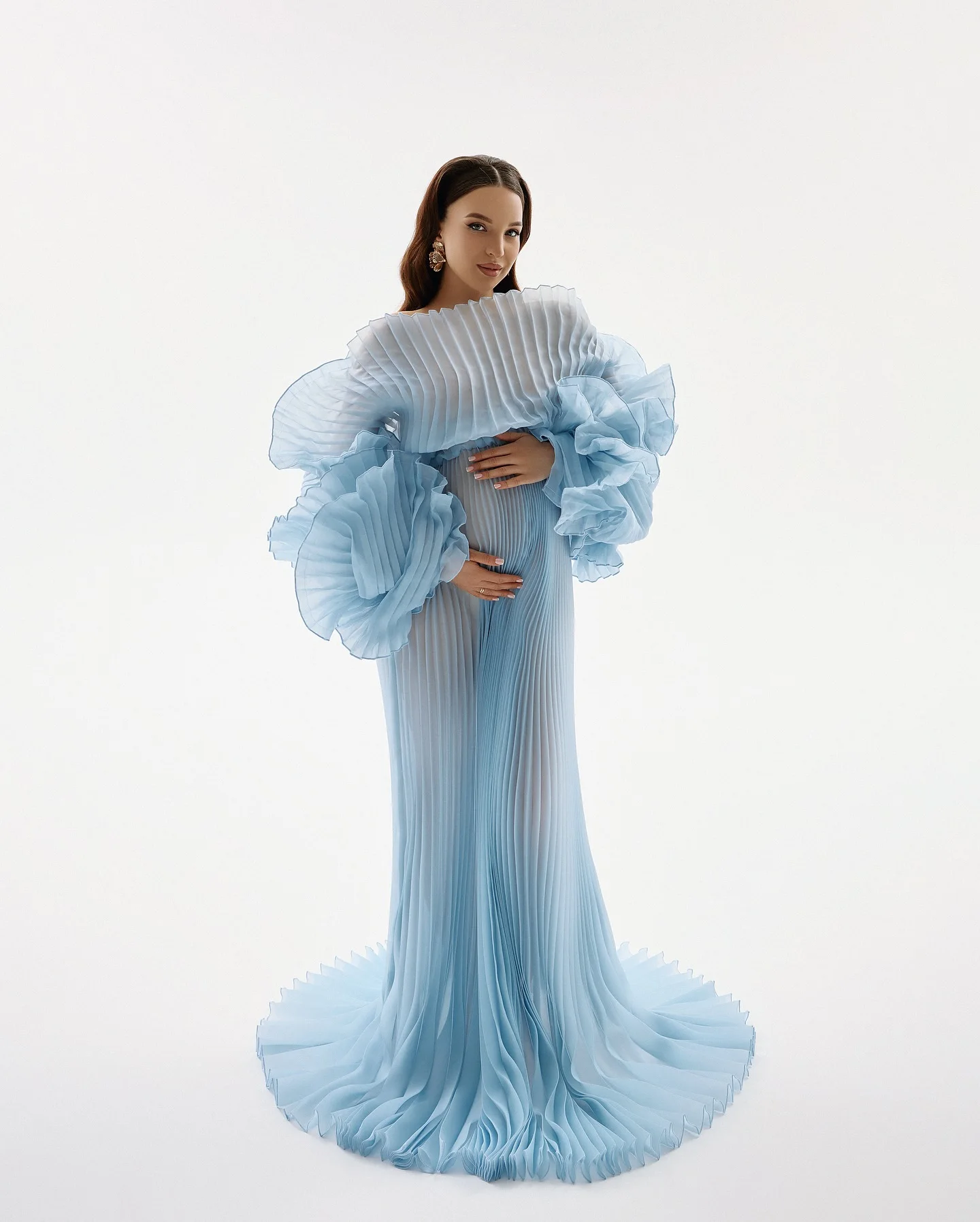Hot Sale Full Pleated Maternity Dress Photoshoot Blue Organza Pregnancy Dresses платье для беременных Custom