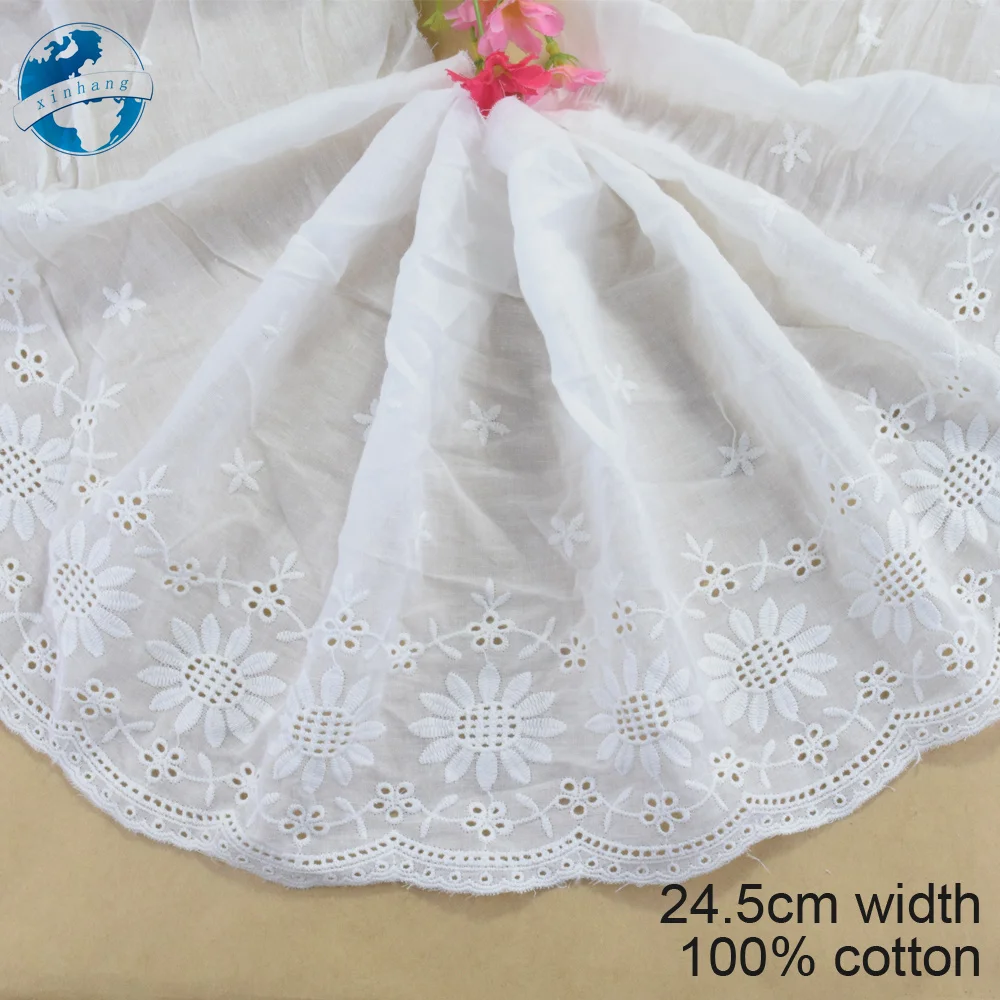 Super Wide 24.5CM 100% Cotton Embroid Lace Sewing Ribbon Guipure Trim Wedding Decoration DIY Dolls Colthes Accessories Lace#4344