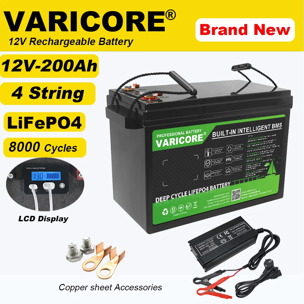 

VariCore 12.8V 230Ah 200Ah LiFePO4 battery pack 12V 4 string BMS For RV Campers Golf Cart Off-Road Solar Wind Energy storage