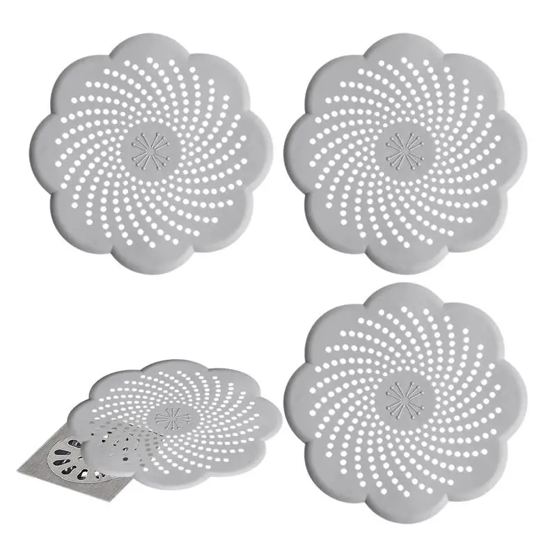 Shower Hair Stopper 4pcs Flower Shape Sink Drain Strainer In Silicone Dense Drainage Hole Design Hair And Food Debris Catcher