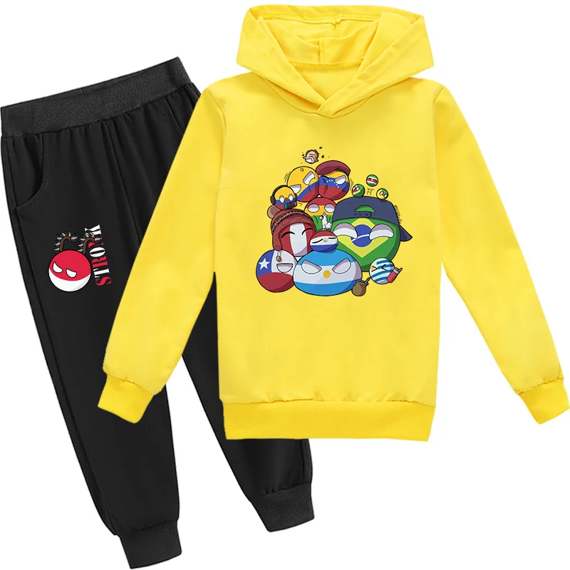 Kids Casual Fashion Polandball Countryball Hoodie Clothing Set Autumn Boys Girls Hooded Sweatshirt + Pants Halloween Costume