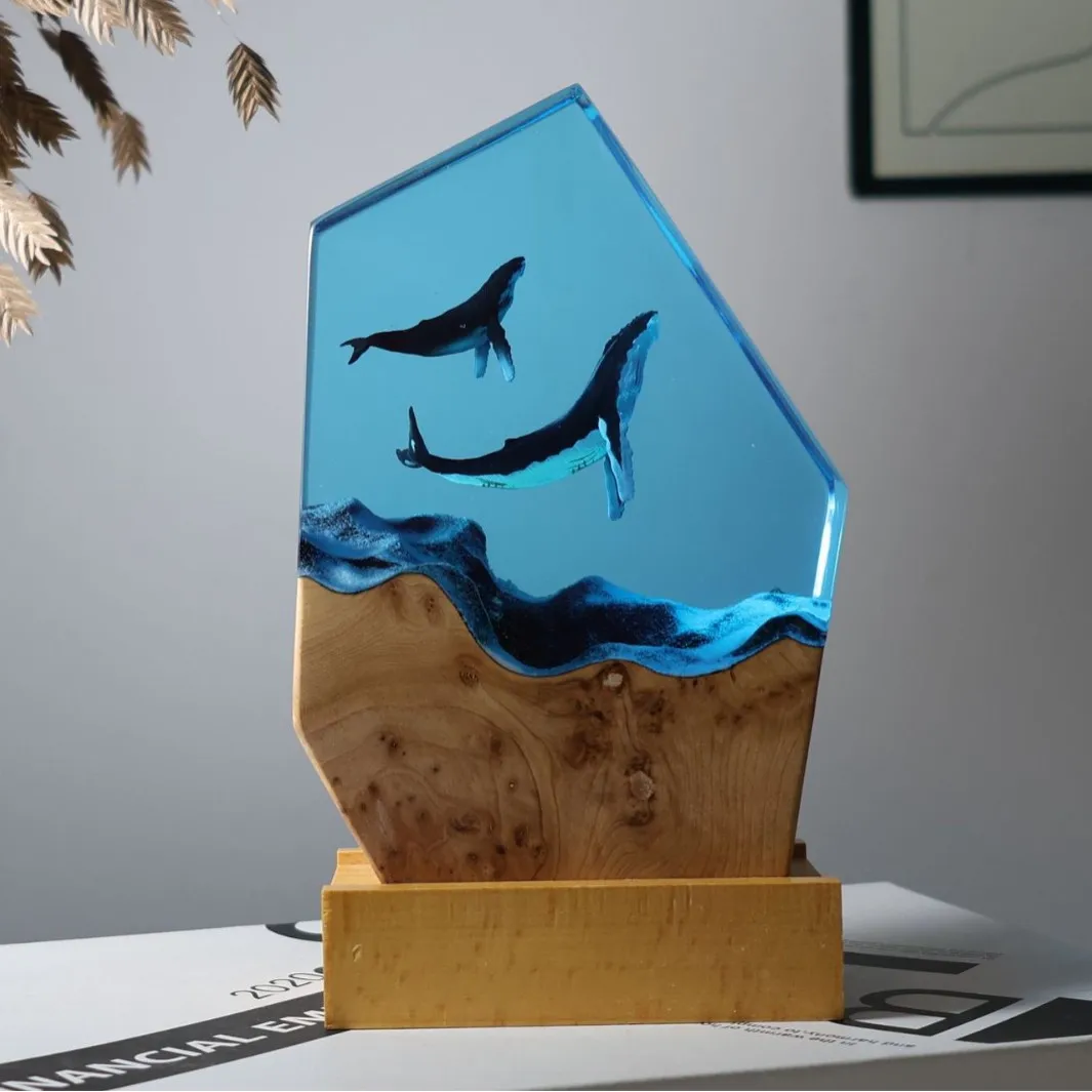 Parent-child Humpback Whale Organism Resin Table Light Creactive Art Decoration Lamp  Mother's Day Theme Night Light  USB Charge
