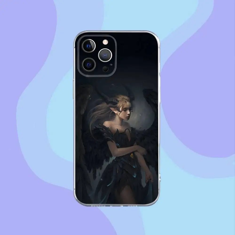 Чехол для телефона Fantasy Angel Girl Wings для iPhone 16,15,14,13,12,11 Pro, Max, Plus, X, XS, XR, SE, мини-прозрачный силиконовый мягкий чехол
