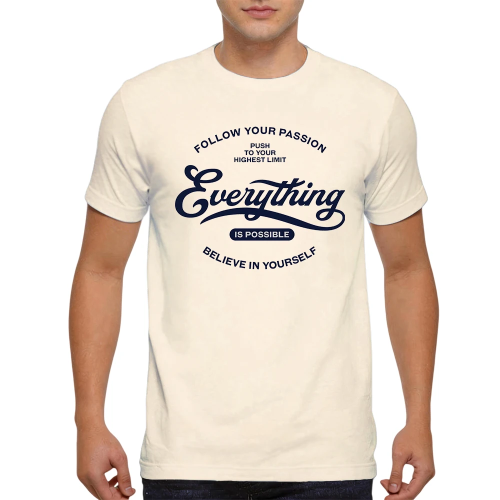Mens 100% Cotton T Shirt Everything Is Possible Inspirational Slogan Print Breathable Short Sleeve Casual Daily Summer Tees