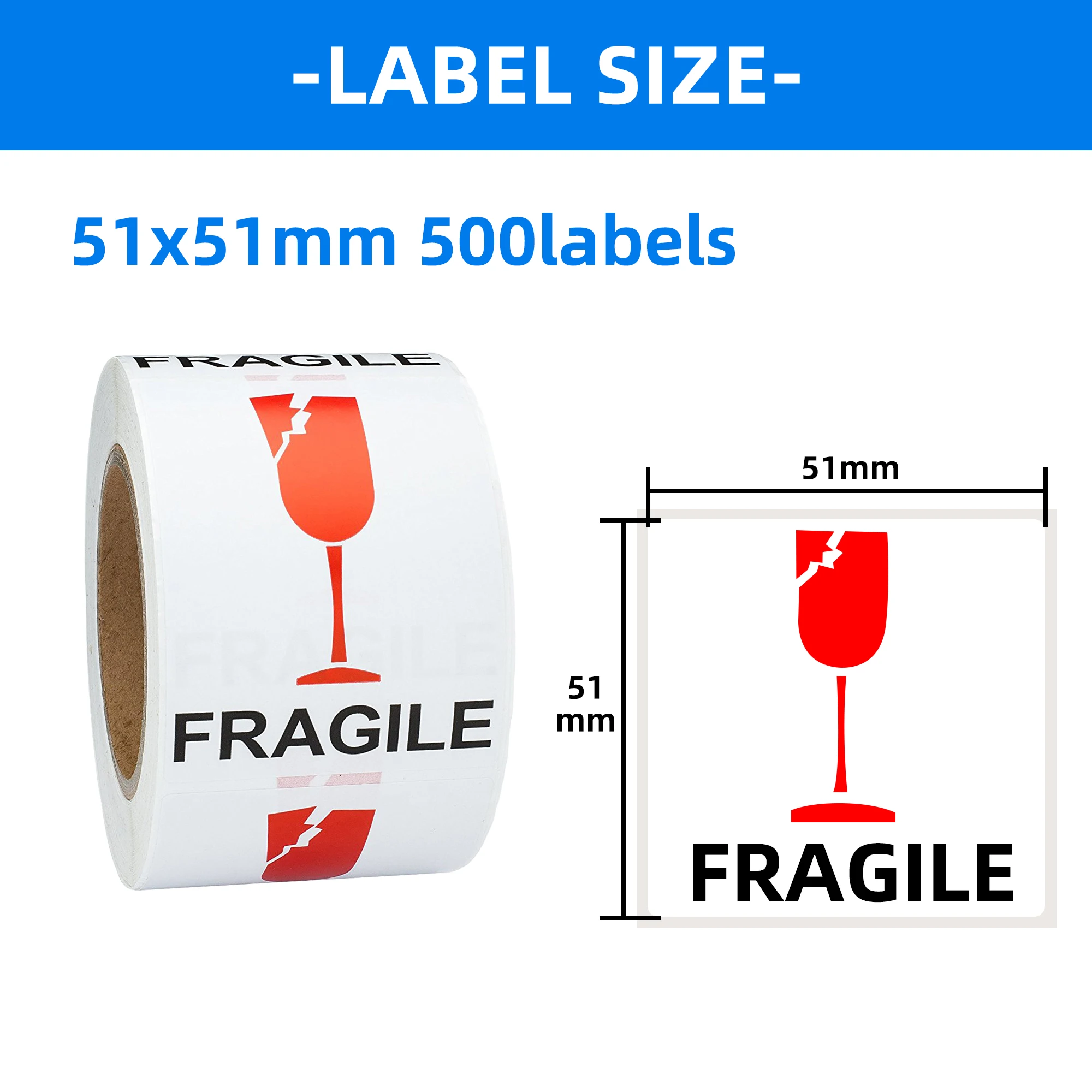 Custom 2 x 3 inch fragile stickers 500 pcs per roll for packing and delivery use