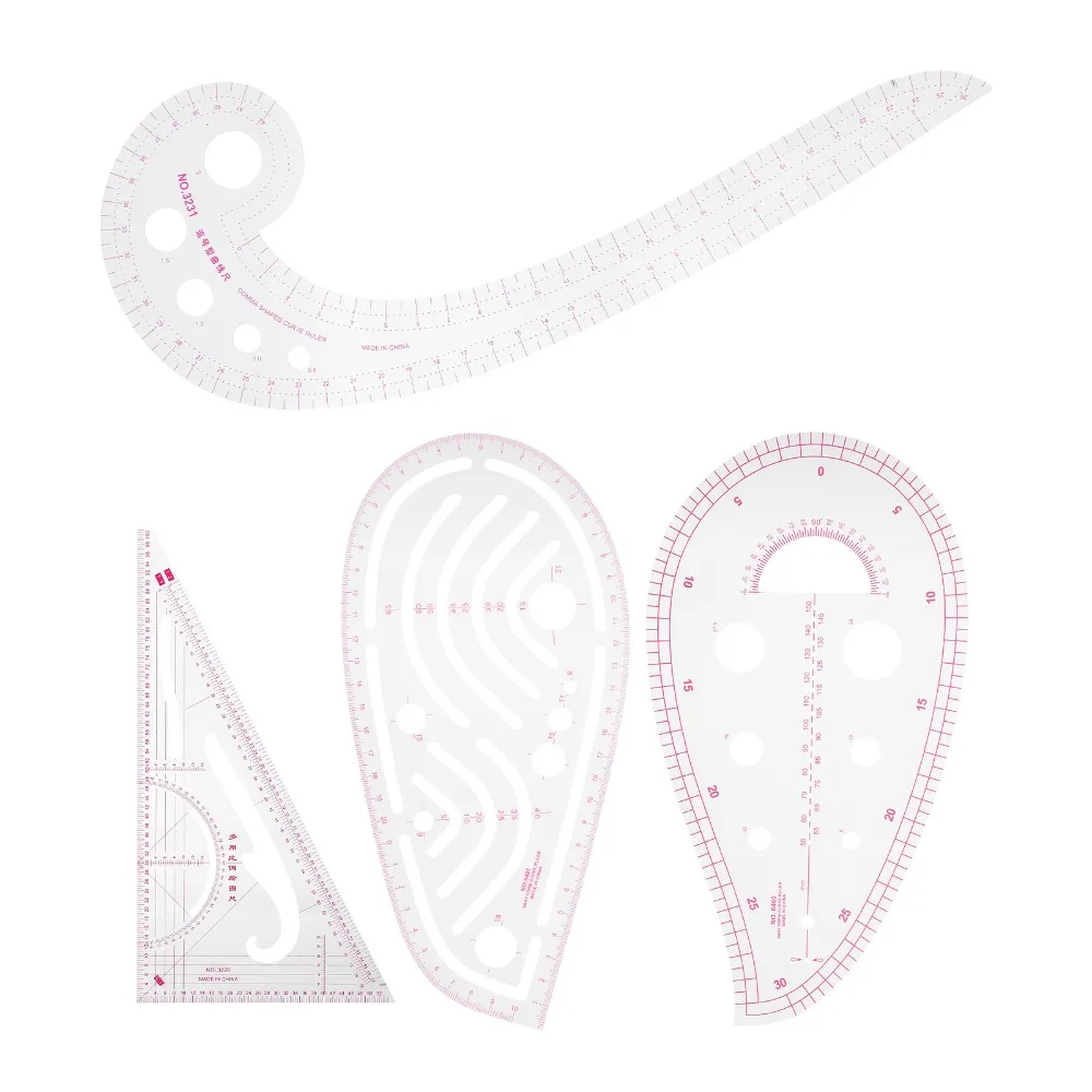 4Pcs Precision Clear Transparent Curve Ruler Set Multi-Function Shaped Design French Curve Ruler Sewing Ruler Kit For Designers