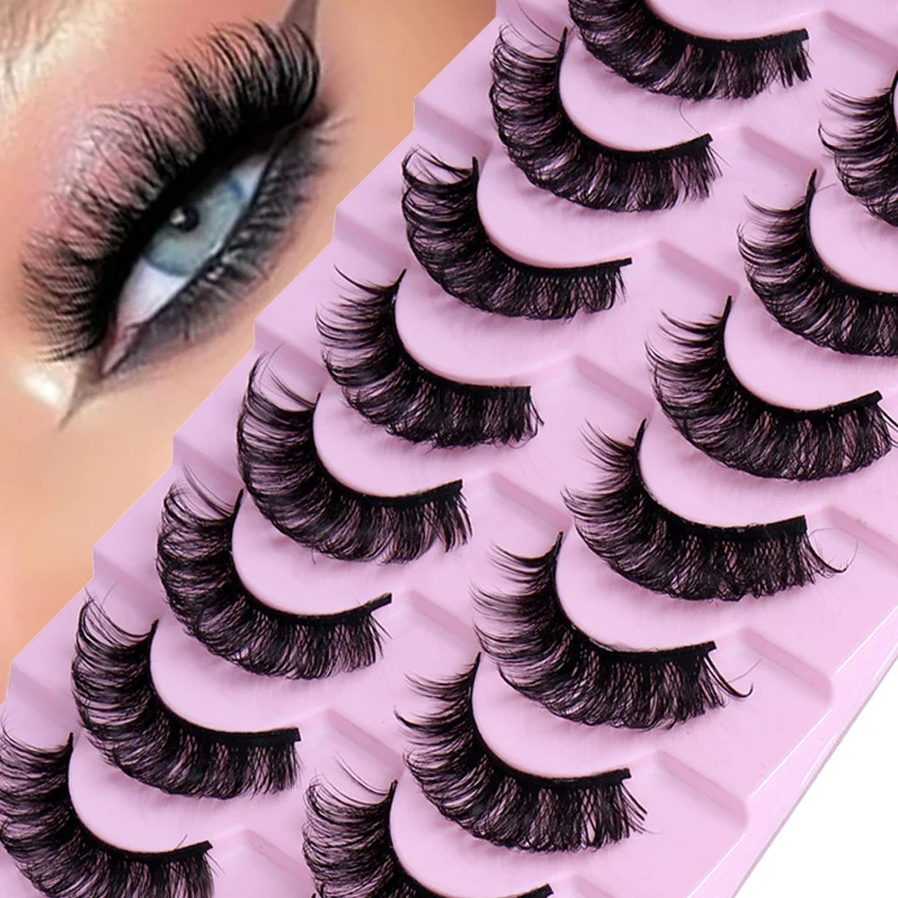 10 Pairs Russian Strip False Eyelashes Dramatic Fluffy False Eyelashes D Curling Natural 3D Three-dimensional Lashes