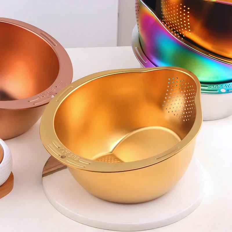 304 Stainless Steel Drain Basket Multifunctional Kitchen Rice Strainer Portable Food Washing Colander Vegetable Chopper Utensil