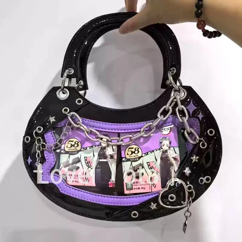 Original Ita Bag Chain Heart Bolsos Mujer Y2K Spice Girl Sac Femme Half Moon Transparent Hand Bags Hit Color Half Moon Bolso