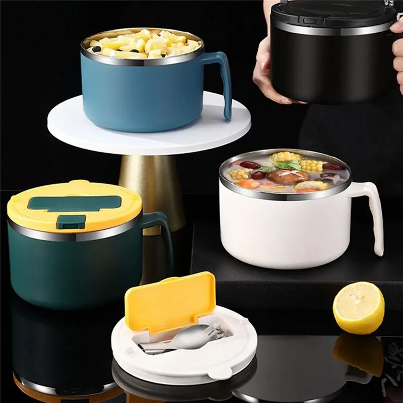 RABIT AS59~ 1200Ml Noodle Bowl With Lid, Stainless Steel Instant Noodle Bowl, Rapid Ramen Bowl With Filterable Lid