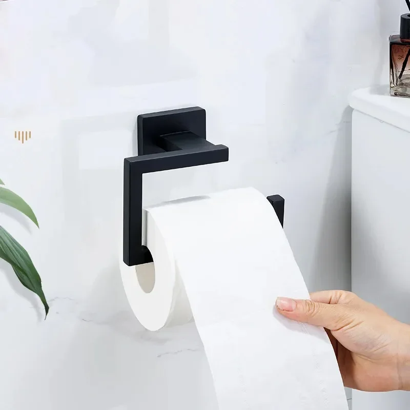 Set di accessori per il bagno in nastro oro nero Porta asciugamani in acciaio inossidabile Porta rotolo di carta Anello portasciugamani Gancio per