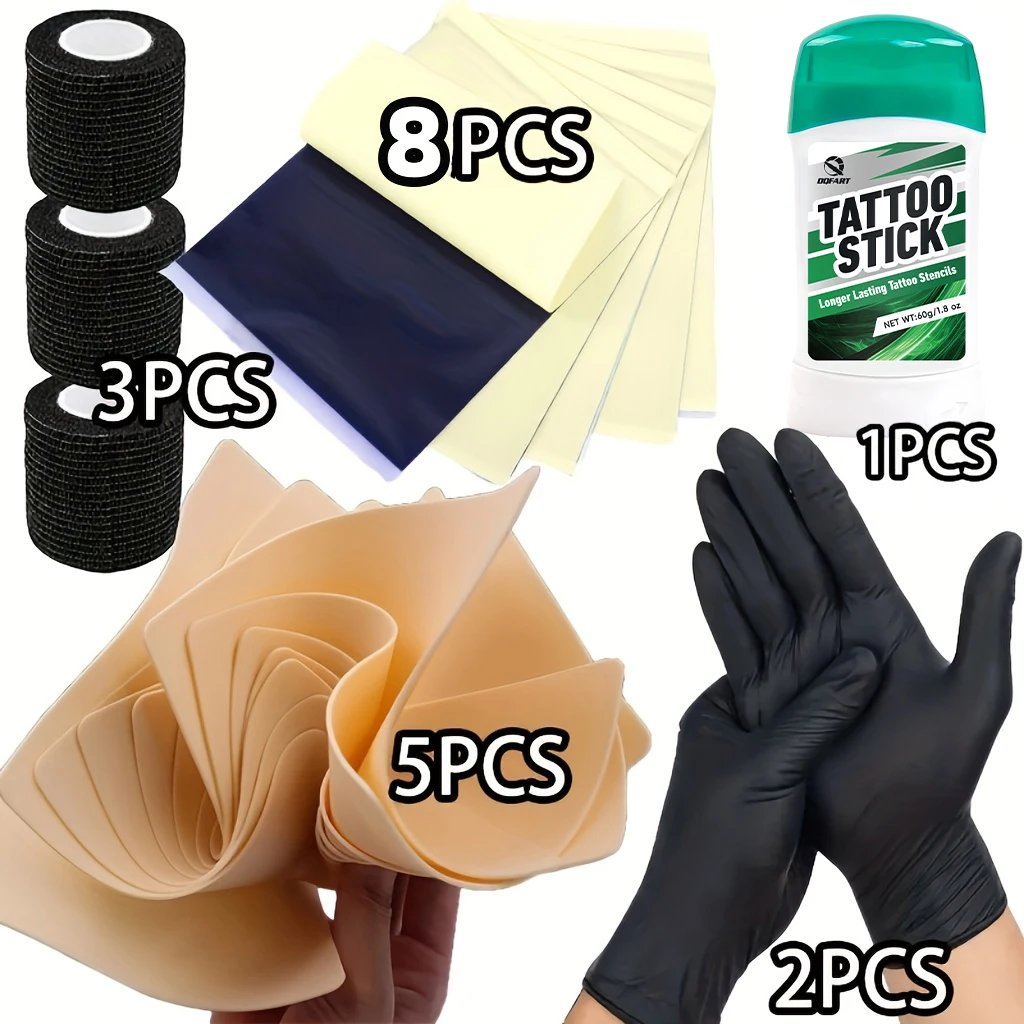 Tattoo Transfer Kit 19pcs Includes Transfer Papers Tattoo Practice Skin Tattoo Gloves Tattoo Bandages Skin Transfer Soap Suplies
