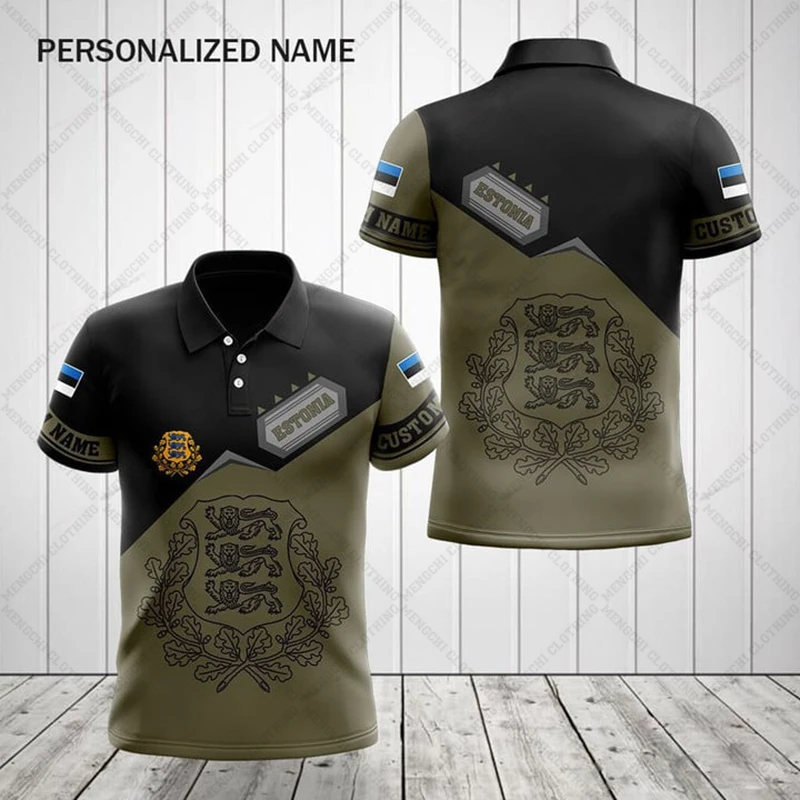 Estonia Emblem Custom Name Fire Graphic Polo Shirts Summer Casual Streetwear Men's Fashion Loose Jersey Plus Size Sportswear