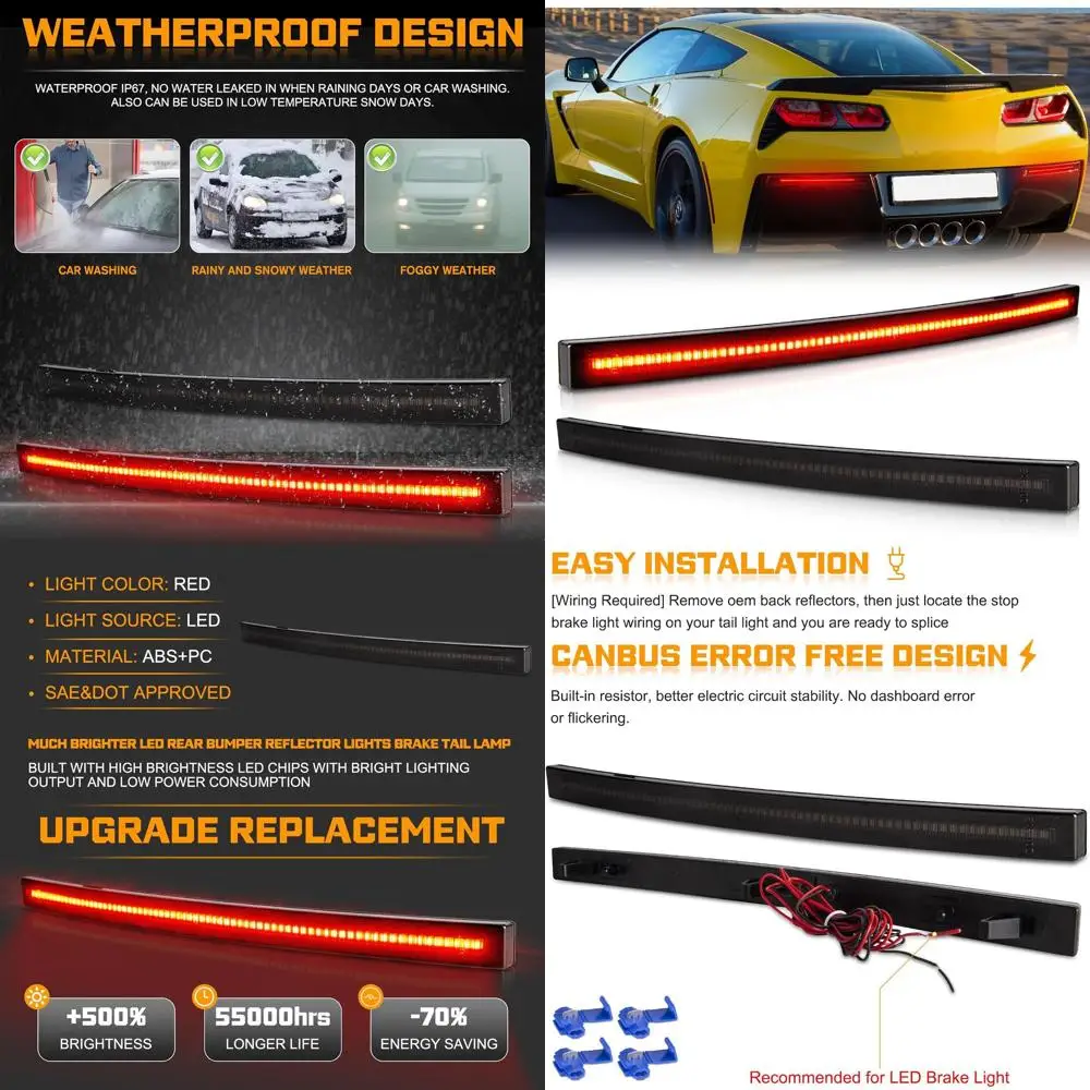

2014-2019 Chevy Corvette C7 LED Red Brake Tail Lights, Smoked Lens, 2 Pack