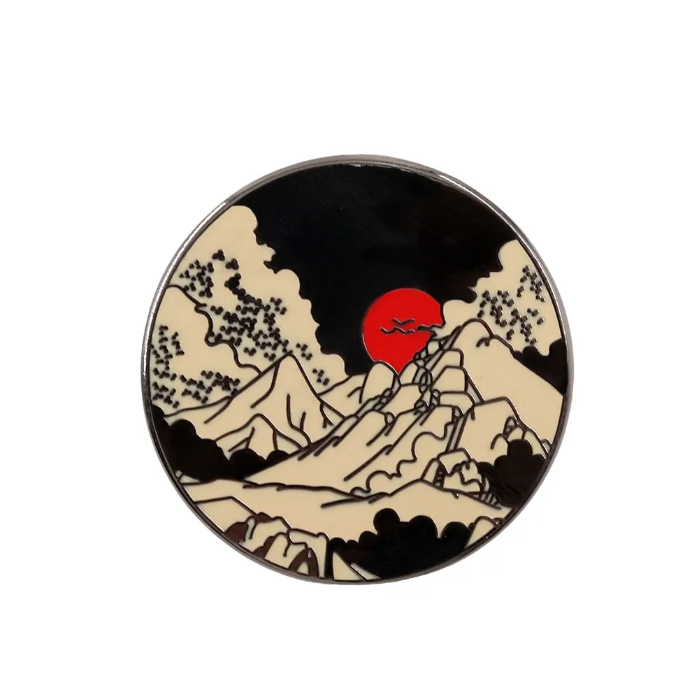 Mountain Sunshine Enamel Pin Tree Forest Brooch Explore The Nature Badge Travel Metal Pins Collar Jewelry Backpack Decoration