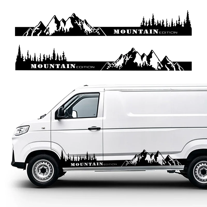 Large Mountain Trees Side Body Car Sticker Forest Landscape Auto Vehicle Door Sides Vinyl Decal for SUV Caravan RV Van Camper