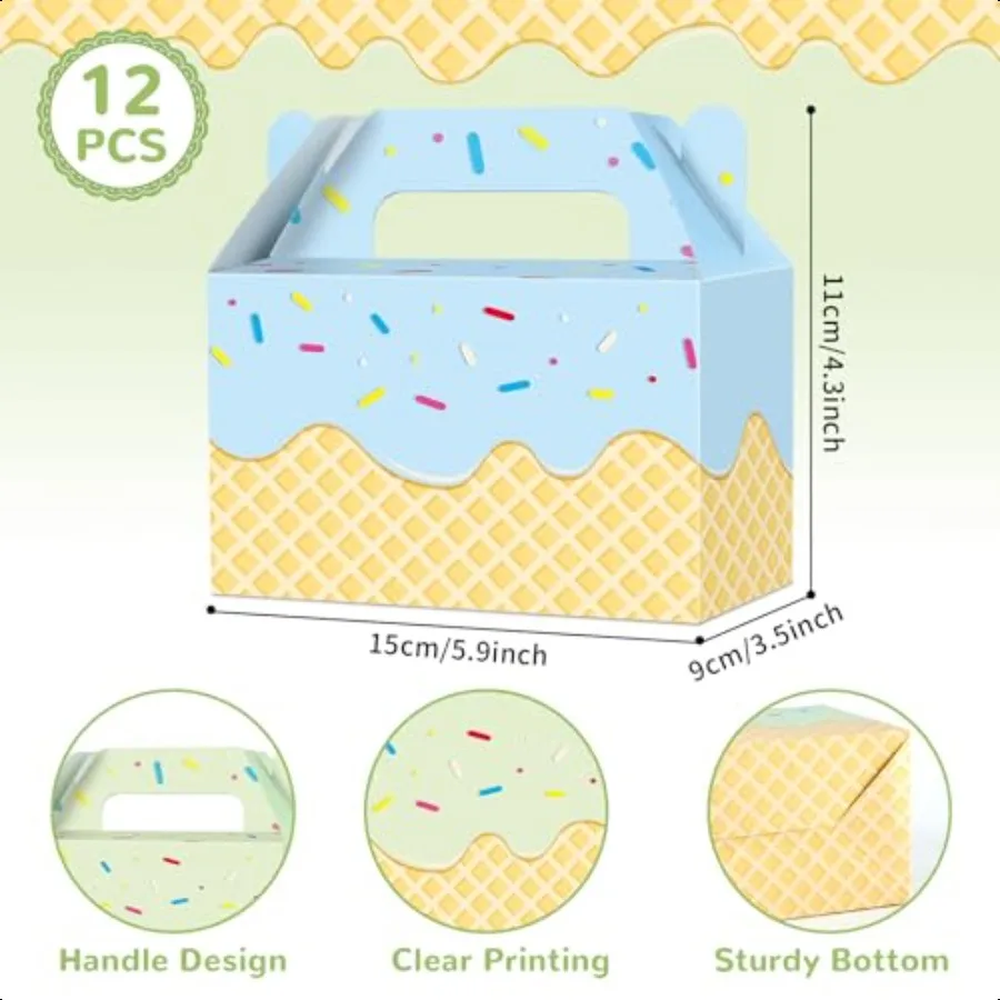 24Pcs Ice Cream Party Favor Box Colorful Summer Ice Cream Gift Boxes Ice Cream Goody Boxes Summer Icecream Folding Paper Treat