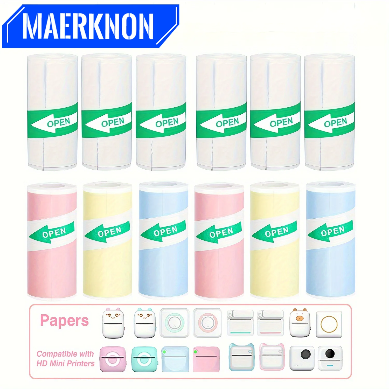 10 Rolls HD Mini Portable Printer Thermal Paper Universal 57mm Self-adhesive Paper Label Sticker For Phone Printing Picture