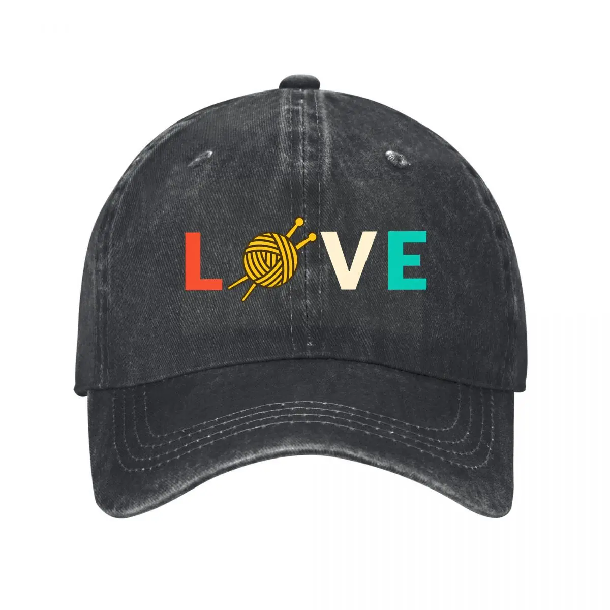LOVE Yarn Ball Knitting Needles Crafting Graphic New Vintage Washed Cotton Baseball Cap Sun Hats