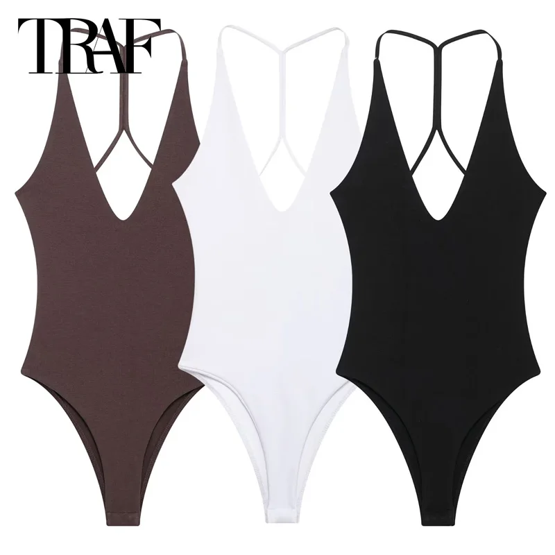 

TRAF Black Body Sexy Women Slip Bodysuit Women Summer Sleeveless Sexy Tops Backless One Piece Thong Bodysuits Rave Outfit Woman