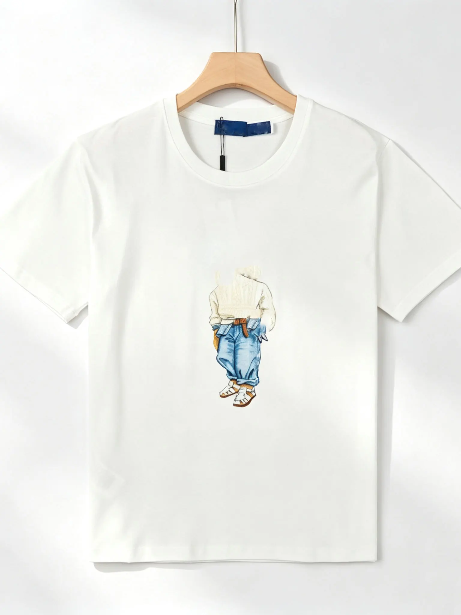 Cartoon Print Short Sleeve round Neck T-Shirt Cotton Male Female Unisex Street Style Top Breathable Comfortable Bear Design