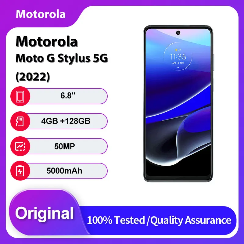 هاتف موتورولا موتو جي ستايلس 5G (2022) XT2215 بلوتوث أصلي غير مقفول 6.8 بوصة 128 جيجابايت 4 جيجابايت رام 5000 مللي أمبير 50 ميجابكسل