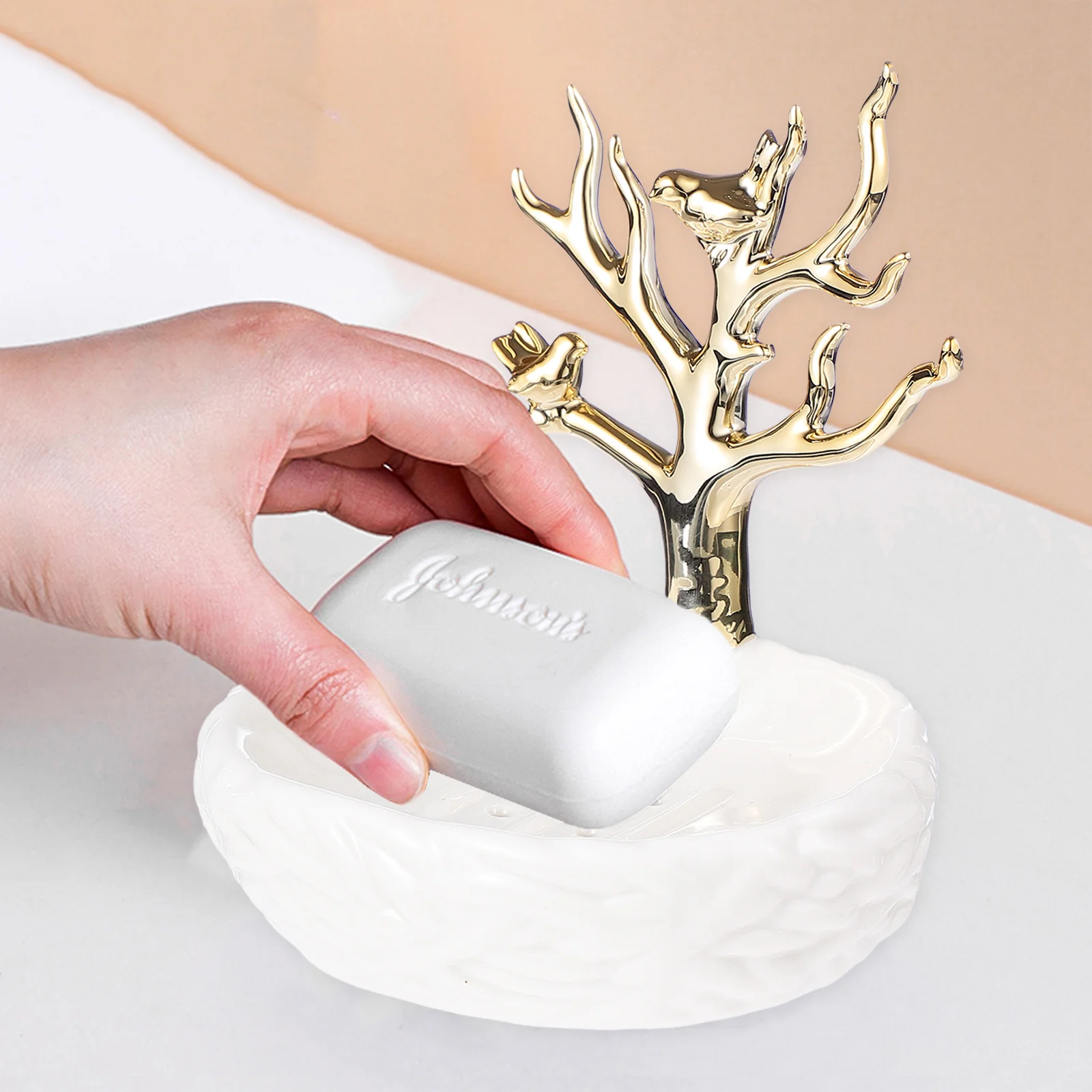 

1Pcs Ceramic Soap Dish with Efficient Drain Holes Modern Stylish Shape for Bathroom Home Decor Soap Storage Solution