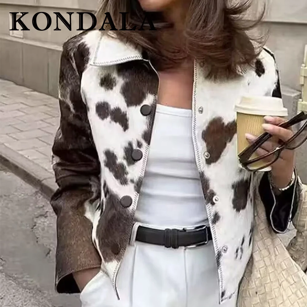KONDALA Chic Streetwear Autumn Women Jacket Brown Leopard Jacket Fashion 2025 Female Vintage Fall Luxurious Party Winter Outwear