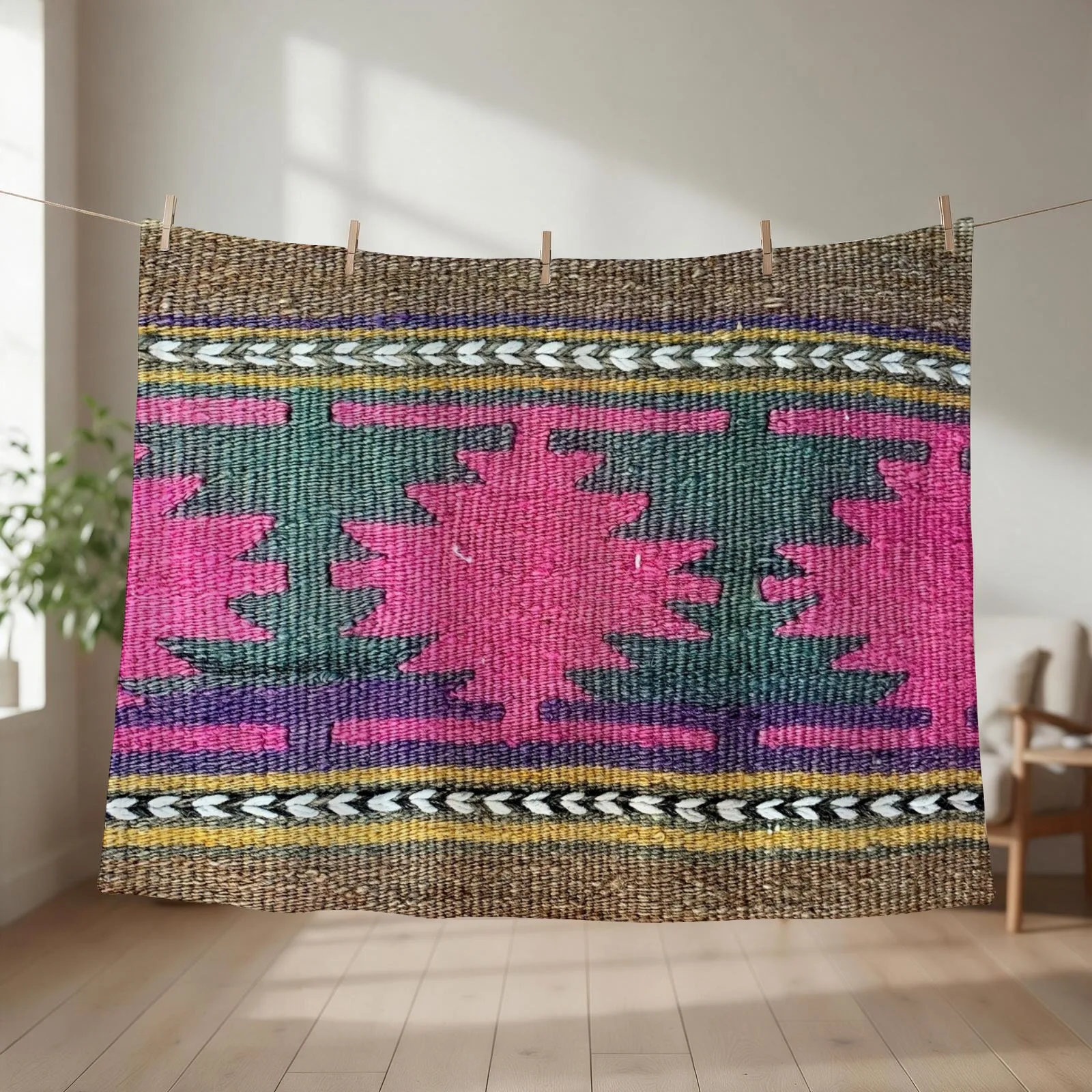 Decorative Kilim, Navaho Weave, Woven Textile Throw Blanket couch cozy soft plush fuzzy picnic outdoor blanket