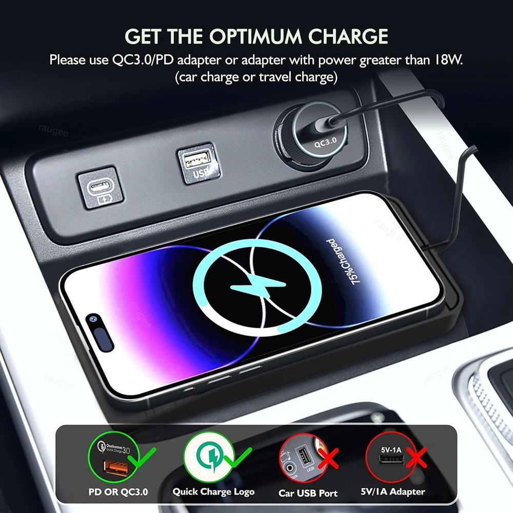 شاحن سيارة لاسلكي آيفون 17 16 15 برو ماكس لوحة شحن سريعة لهواتف سامسونج جالاكسي S25 S24 S23 شاومي شاحن سيليكون