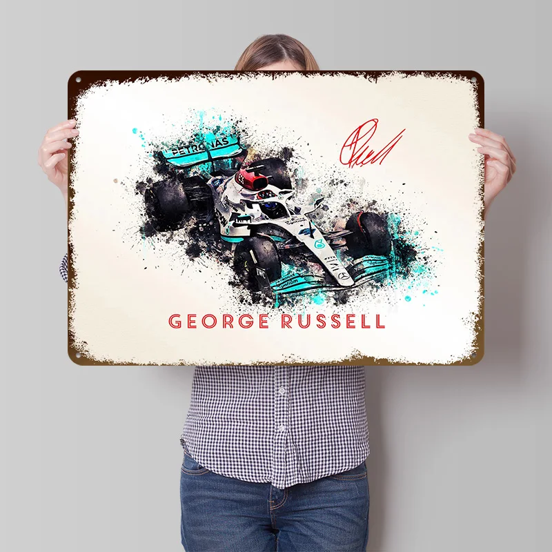 George Russell Auto 2022 Blechposter, personalisierte Wandkunst, Retro-Vintage-Metallschilder für Fans, Haus-Innenausstattung, Bar