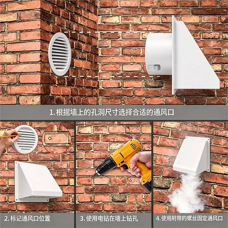 AB34-Dryer Vent Cap 4 Inch Size Wall For Mount Metal Construction For Range Hood Use Includes Removable Mesh And Damper