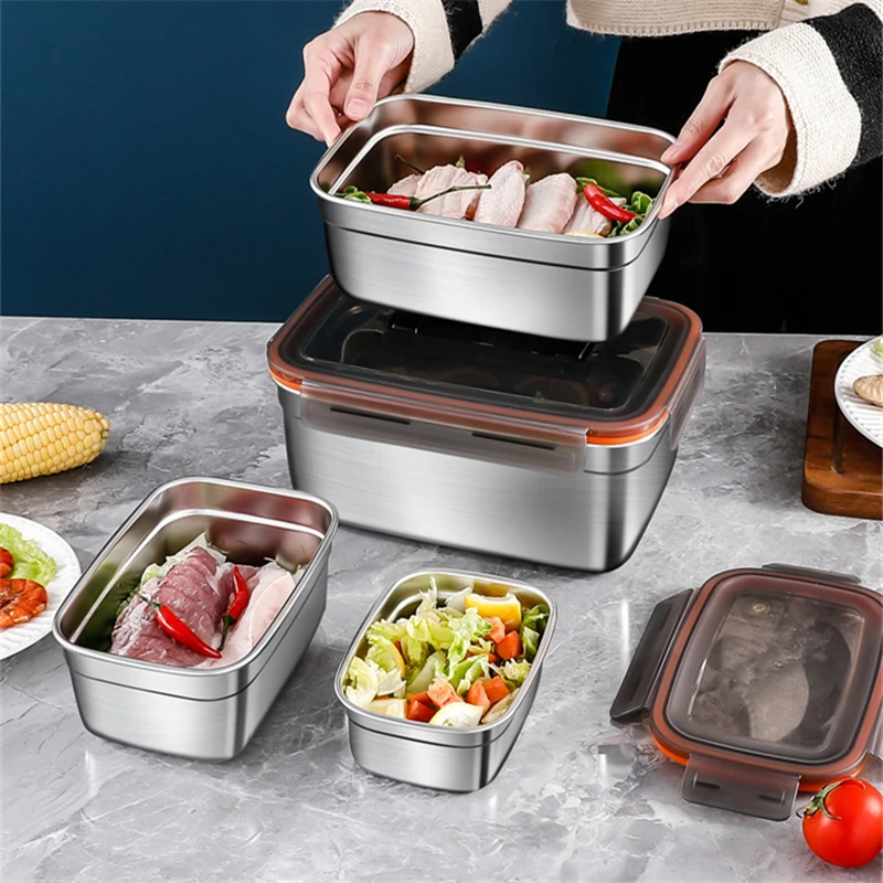 Fiambrera Bento de acero inoxidable 304, contenedores de almacenamiento de alimentos sellados portátiles para el trabajo, vajilla de Picnic