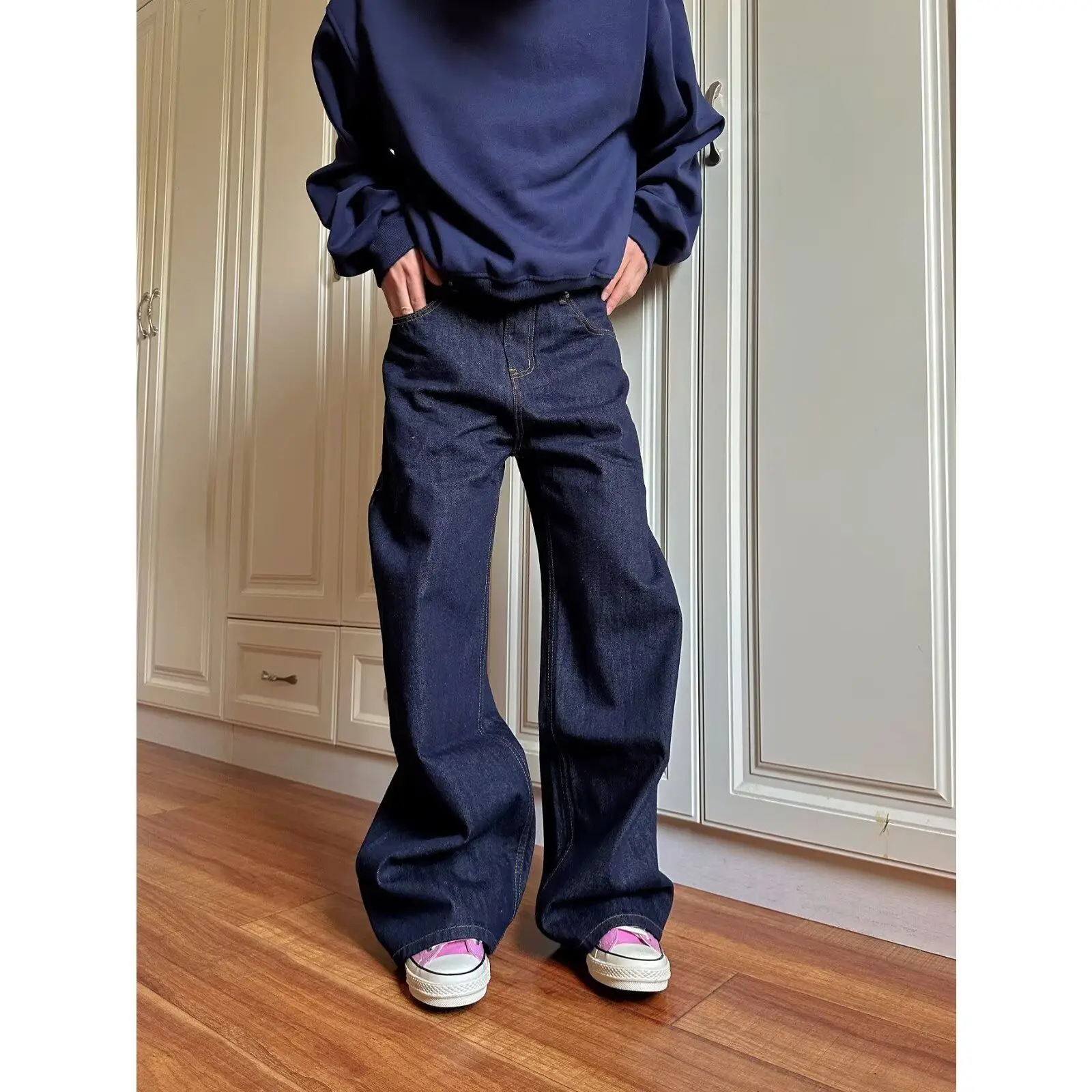 جينز رجالي فضفاض واسع الساق Y2k للرجال ملابس شارع مريحة