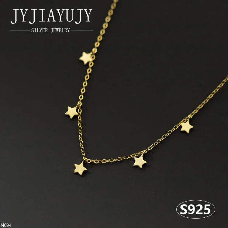 

JYJIAYUJY 100% Sterling Silver S925 Necklace Smooth Surface 5 Stars Shape Gold Trendy Hypoallergenic Fine Jewelry Gift N094