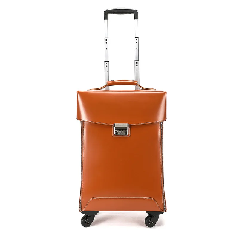 Leather high-end luggage case for business trips and travel, with a handle, versatile and trendy classic briefcase
