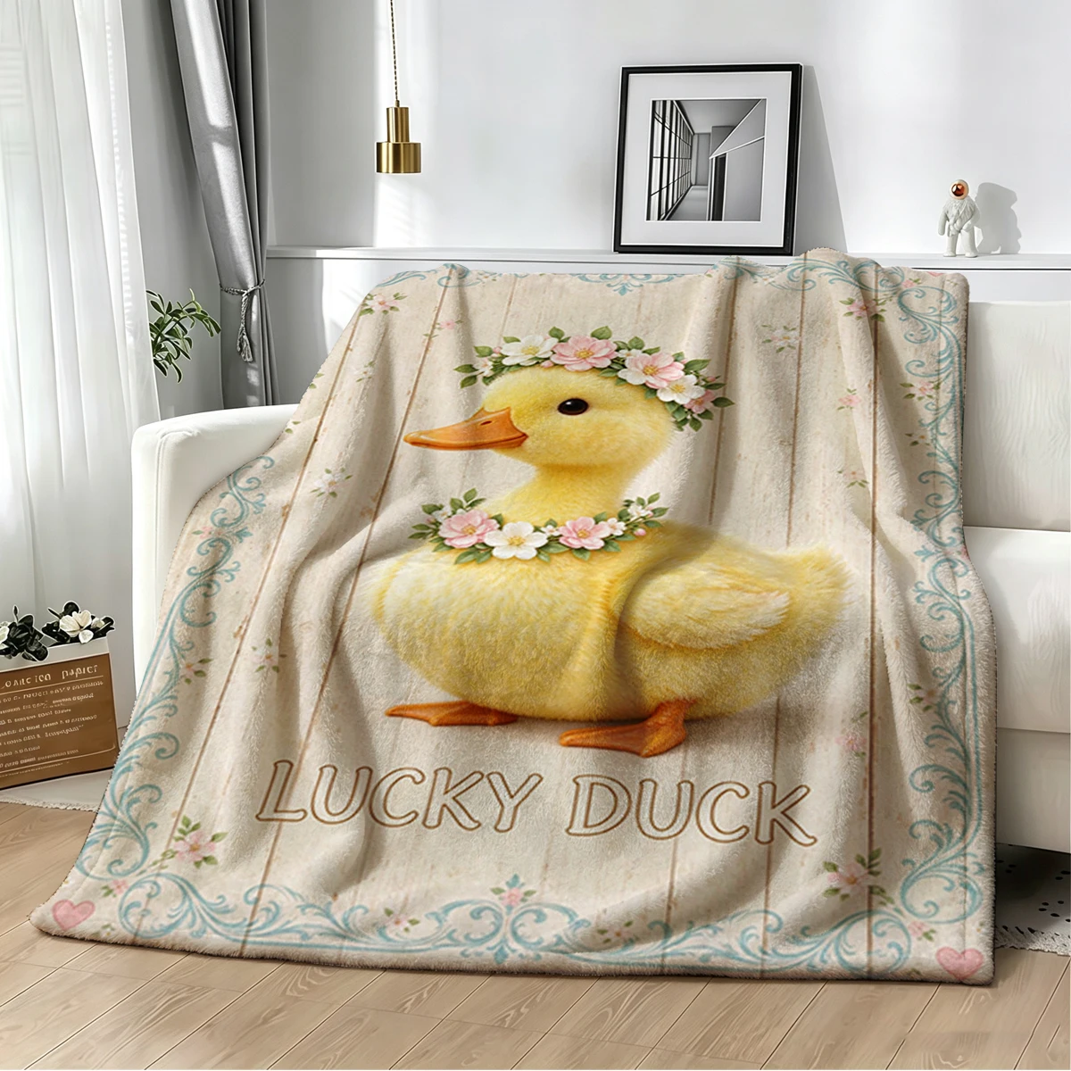 Duckling Hearts Just Ducky Flannel Blanket Warm Soft Halloween Christmas Decorative Couch Warm Cozy All-Season Gift