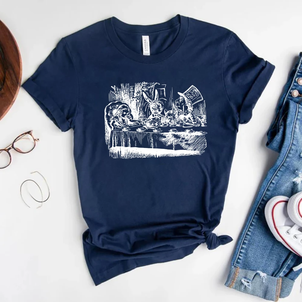 Alice país das maravilhas t camisa chapeleiro louco ilustração do vintage camiseta bonito na moda festa de aniversário camisa mãe tia camiseta casual topos