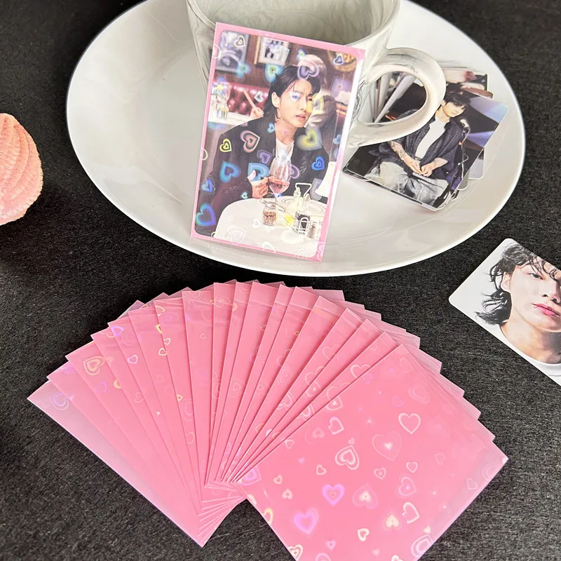 50 Stück Kpop-Kartenhüllen, Kartenhalter, 61 x 91 mm, Herz-Bling-Fotokartenhalter, Fotokartenfolien, Kartenschutz, Fotokarten, Schutz