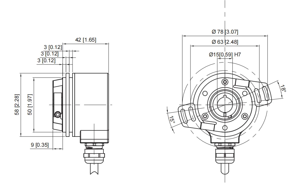 GOOD Hengxiang  Incremental Encoder Replaced for 10-58HN-1024-SG82 Encoder 1024ppr  15mm Hollow Shaft 5-30V