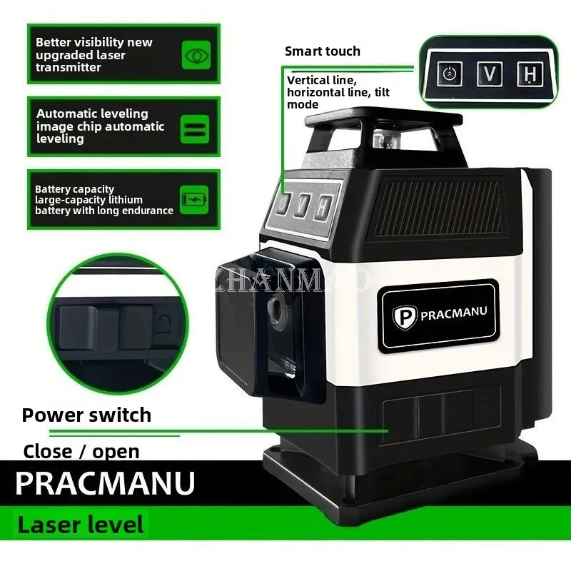 Mini 16 Line Laser Level Auto Leveling High Precision Green Beam Wall Alignment Tool with Accessories