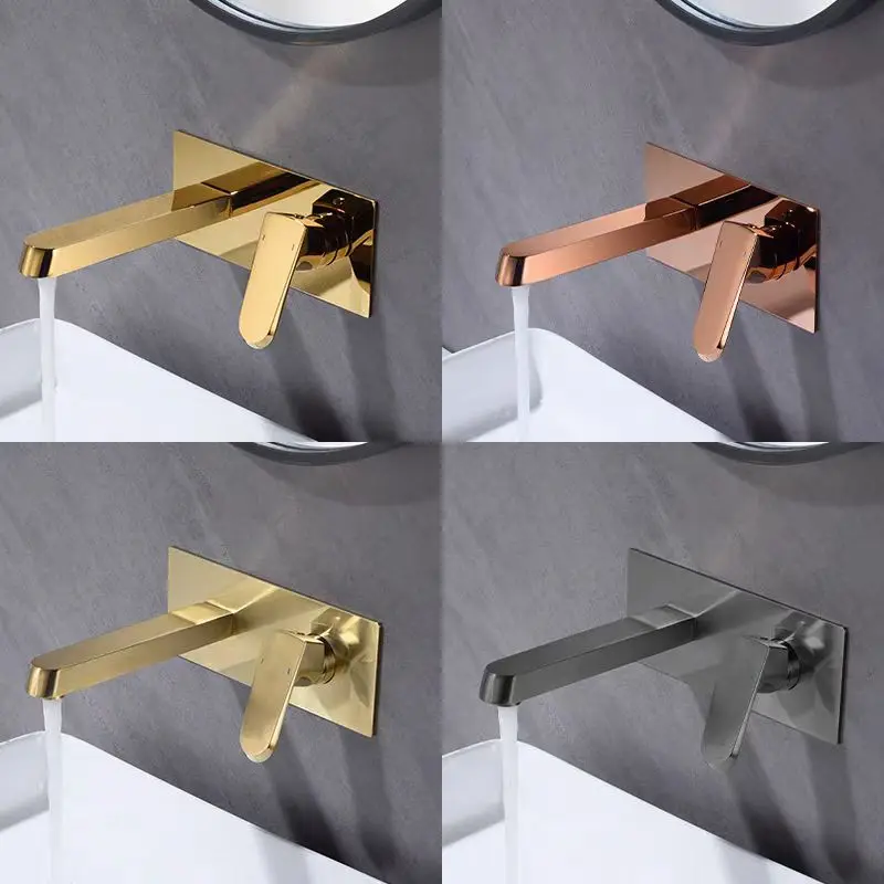 Luxury Brass Wall Mounted Bathroom sink faucet High Quality Gold Hot cold water mixer wash basin Faucet Modern Copper lavabo Tap