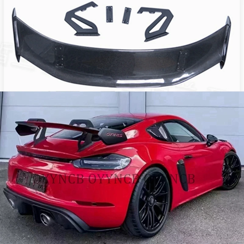 For Porsche Cayman 718 987 997 998 981 911 Boxster GT4 Carbon Fiber Rear Trunk Boot Tail Spoiler Double-Deck Wing Lip